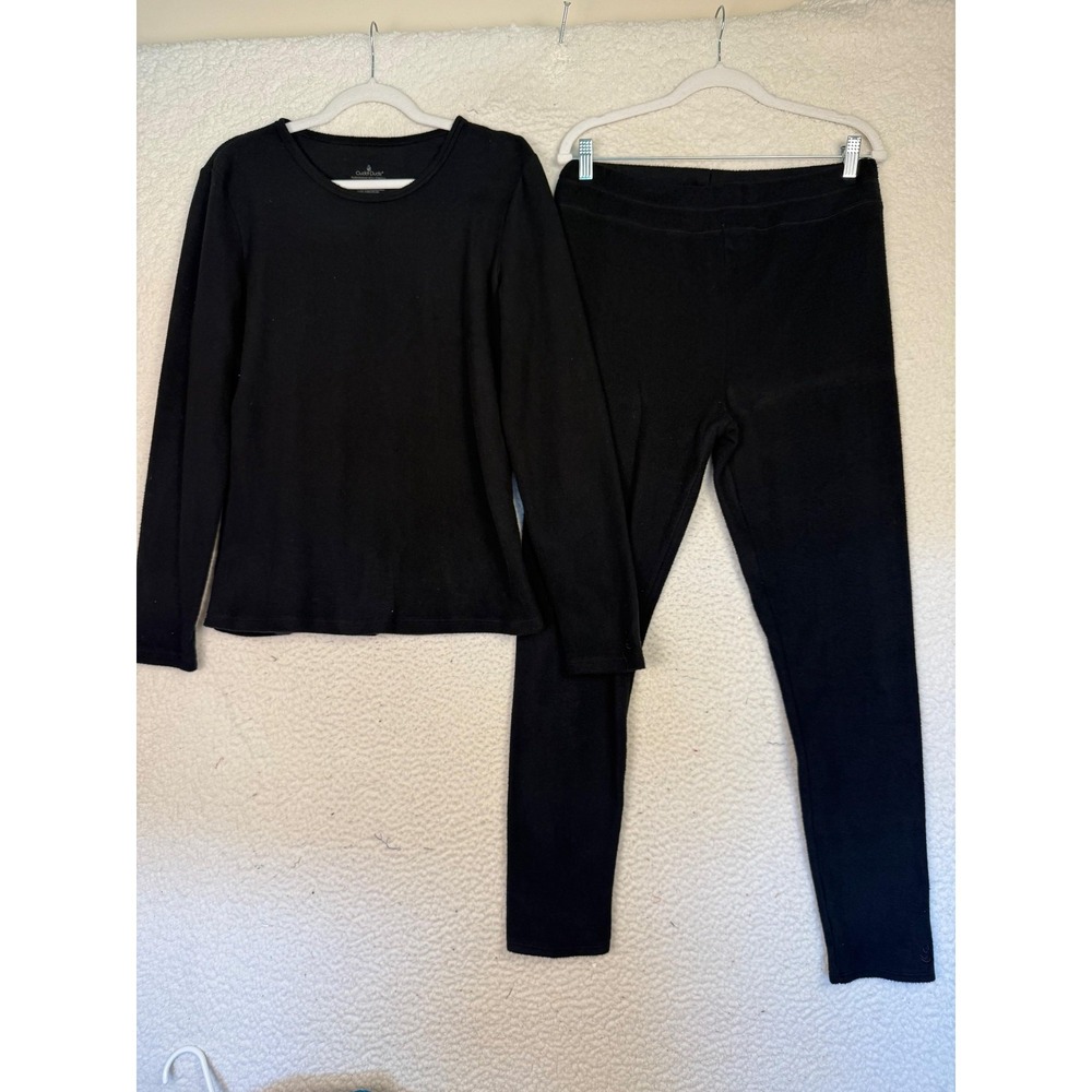 Cuddl Duds Sweatsuit Womens L Black Fleece Lined‎ Sweatshirt Leggings 2 Piece